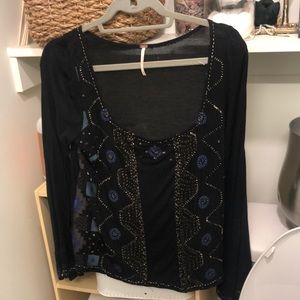 Free people black embroidered shirt